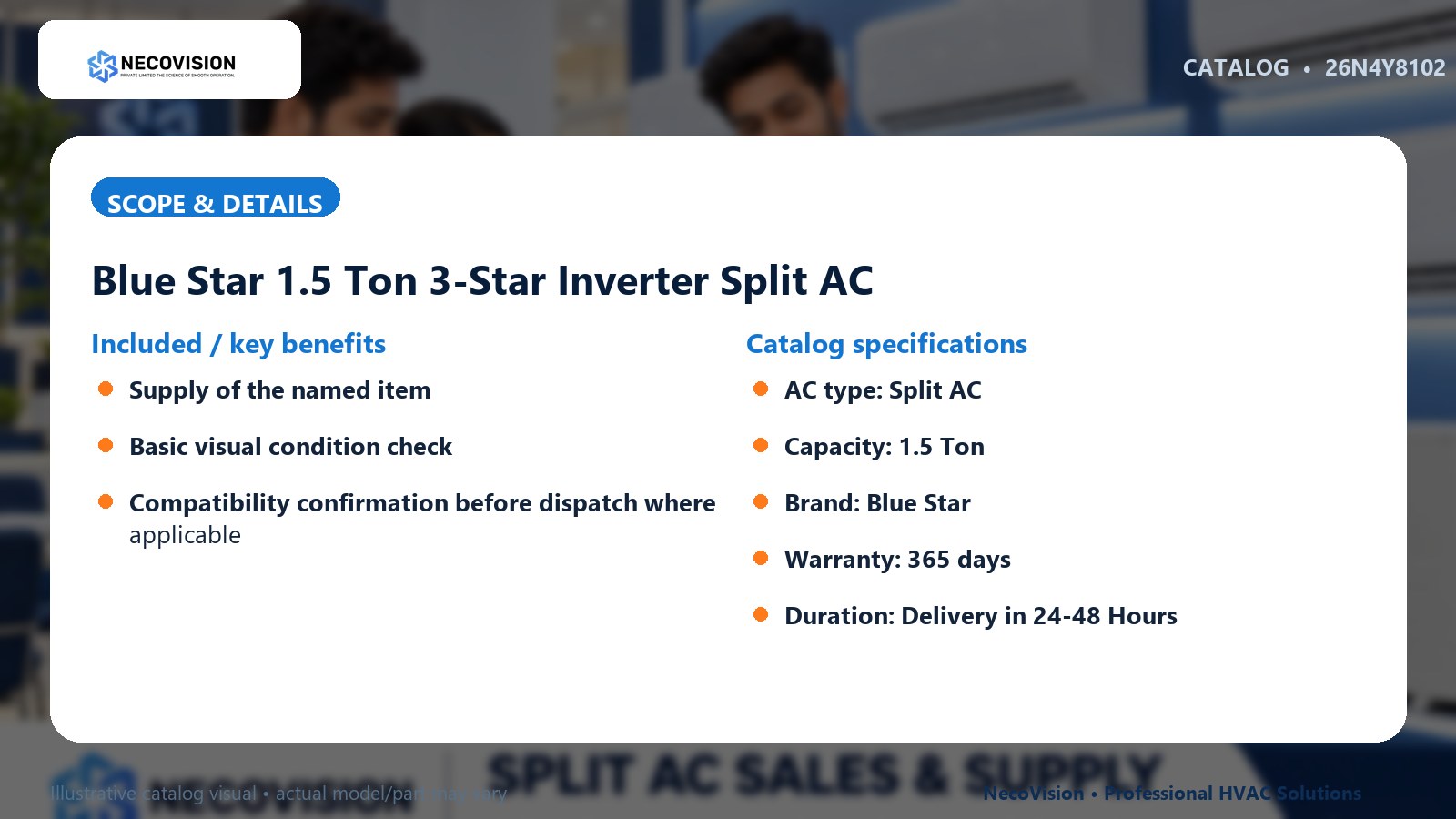 Blue Star 1.5 Ton 3-Star Inverter Split AC: scope