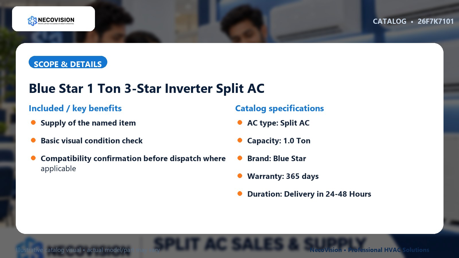 Blue Star 1 Ton 3-Star Inverter Split AC: scope
