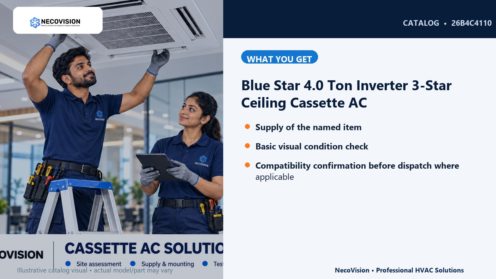 Blue Star 4.0 Ton Inverter 3-Star Ceiling Cassette AC: details