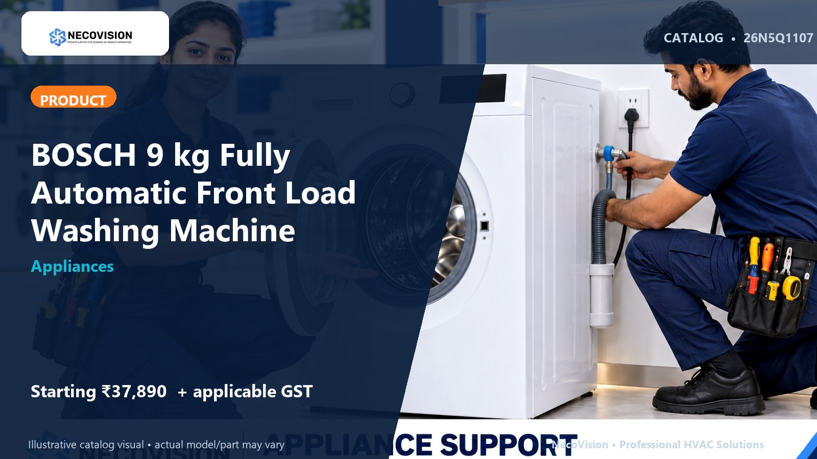 BOSCH 9 kg Fully Automatic Front Load Washing Machine - NecoVision hero catalog visual