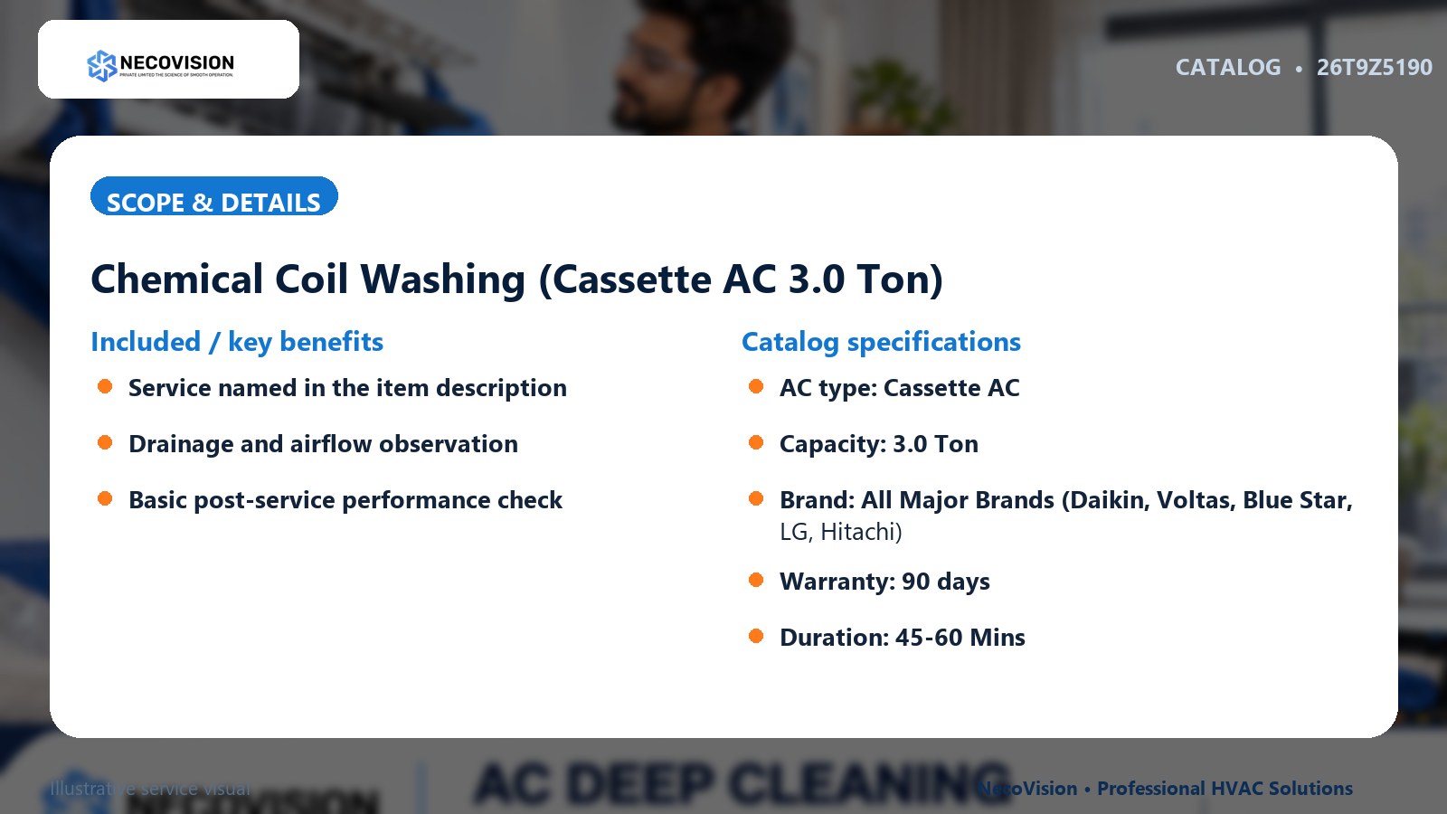 Chemical Coil Washing (Cassette AC 3.0 Ton): scope