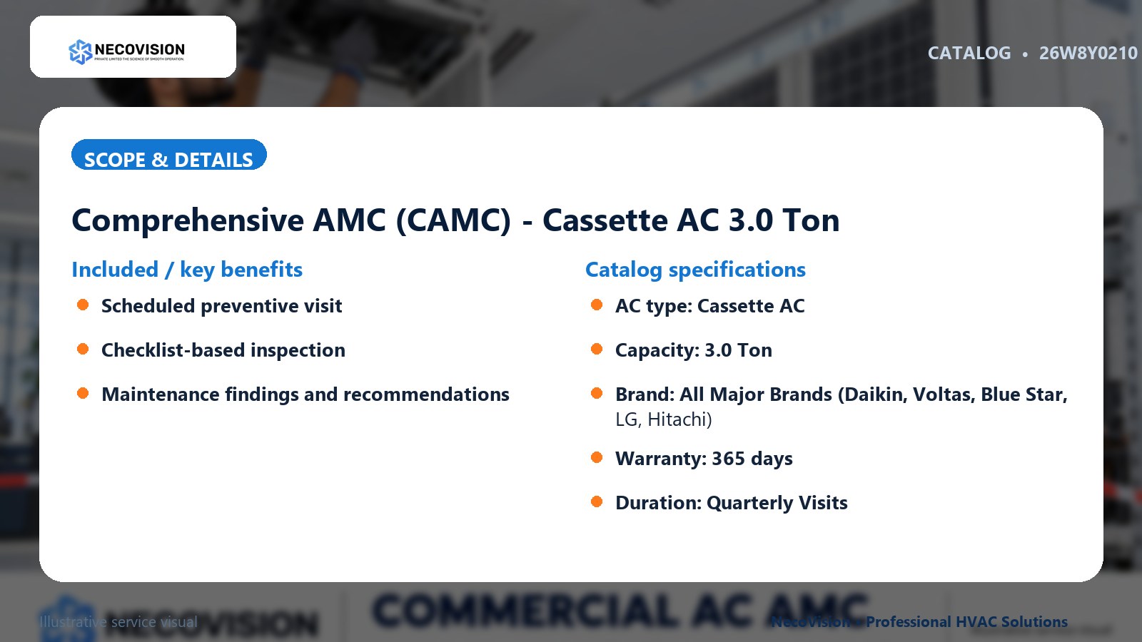 Comprehensive AMC (CAMC) - Cassette AC 3.0 Ton: scope