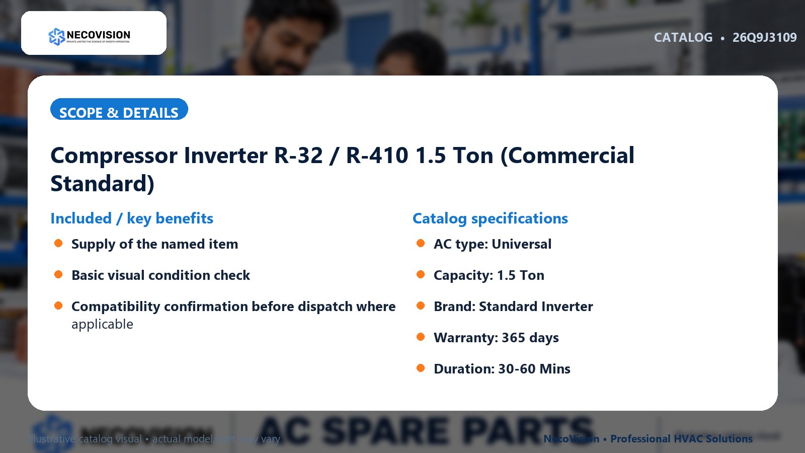 Compressor Inverter R-32 / R-410 1.5 Ton (Commercial Standard): scope
