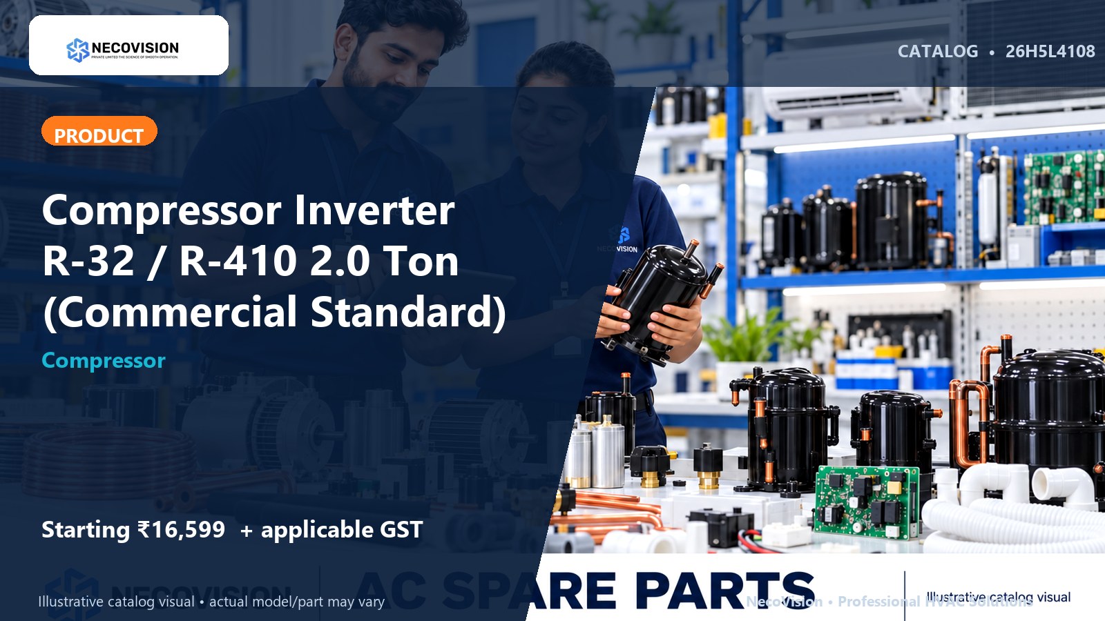 Compressor Inverter R-32 / R-410 2.0 Ton (Commercial Standard) - NecoVision hero catalog visual
