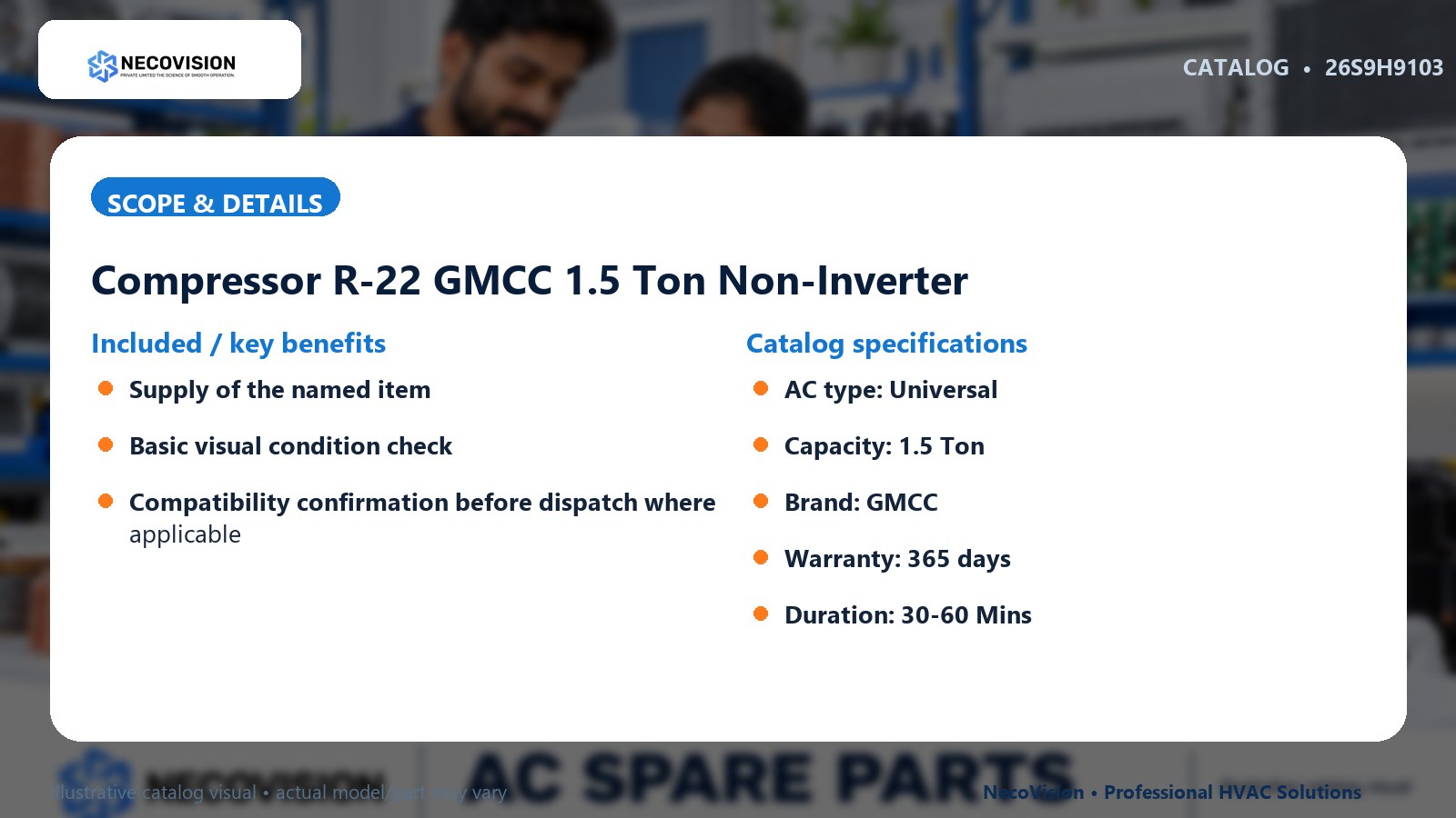 Compressor R-22 GMCC 1.5 Ton Non-Inverter: scope