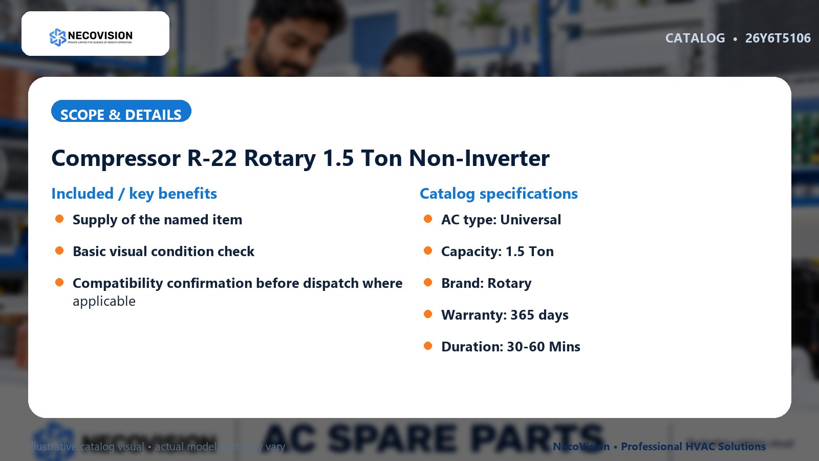 Compressor R-22 Rotary 1.5 Ton Non-Inverter: scope