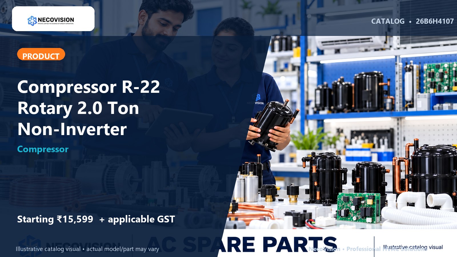 Compressor R-22 Rotary 2.0 Ton Non-Inverter - NecoVision hero catalog visual