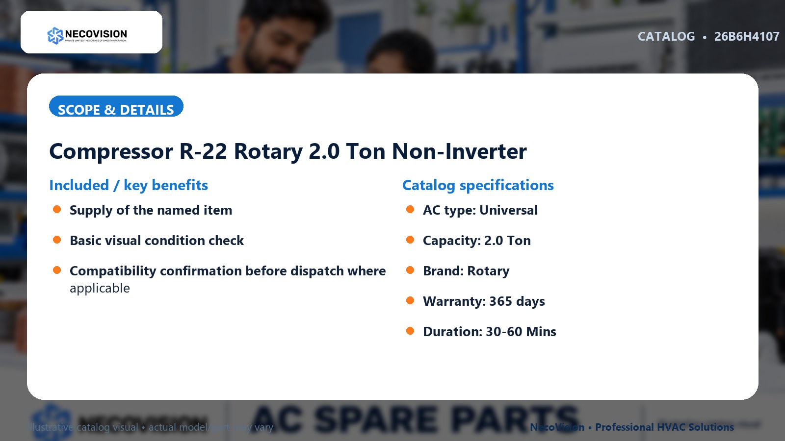 Compressor R-22 Rotary 2.0 Ton Non-Inverter: scope