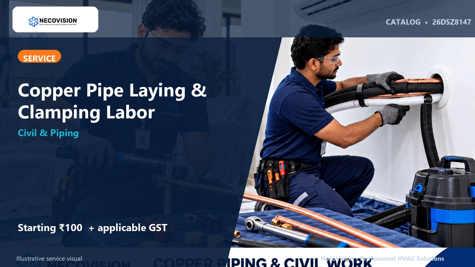 Copper Pipe Laying & Clamping Labor - NecoVision hero catalog visual