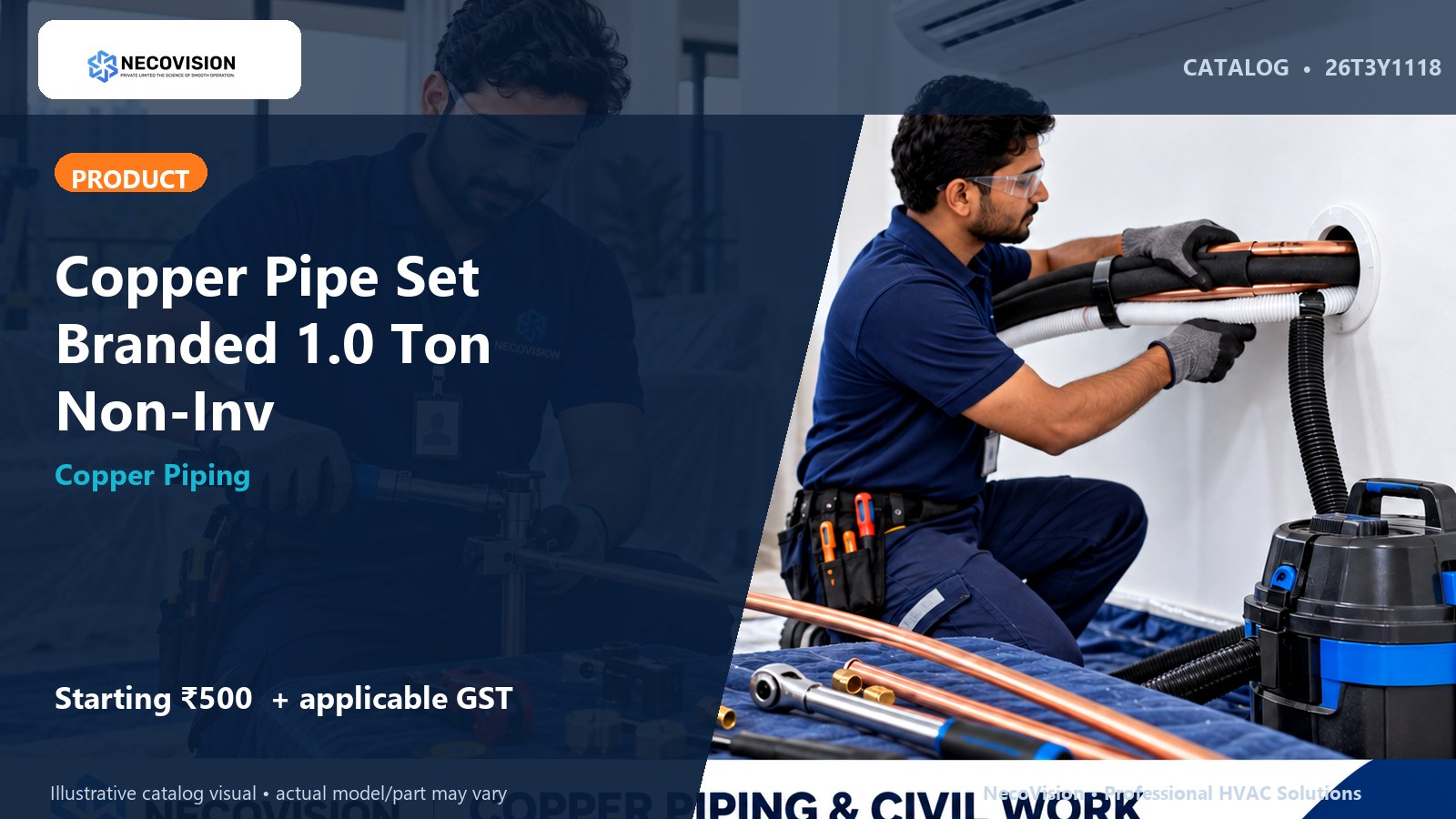 Copper Pipe Set Branded 1.0 Ton Non-Inv - NecoVision hero catalog visual