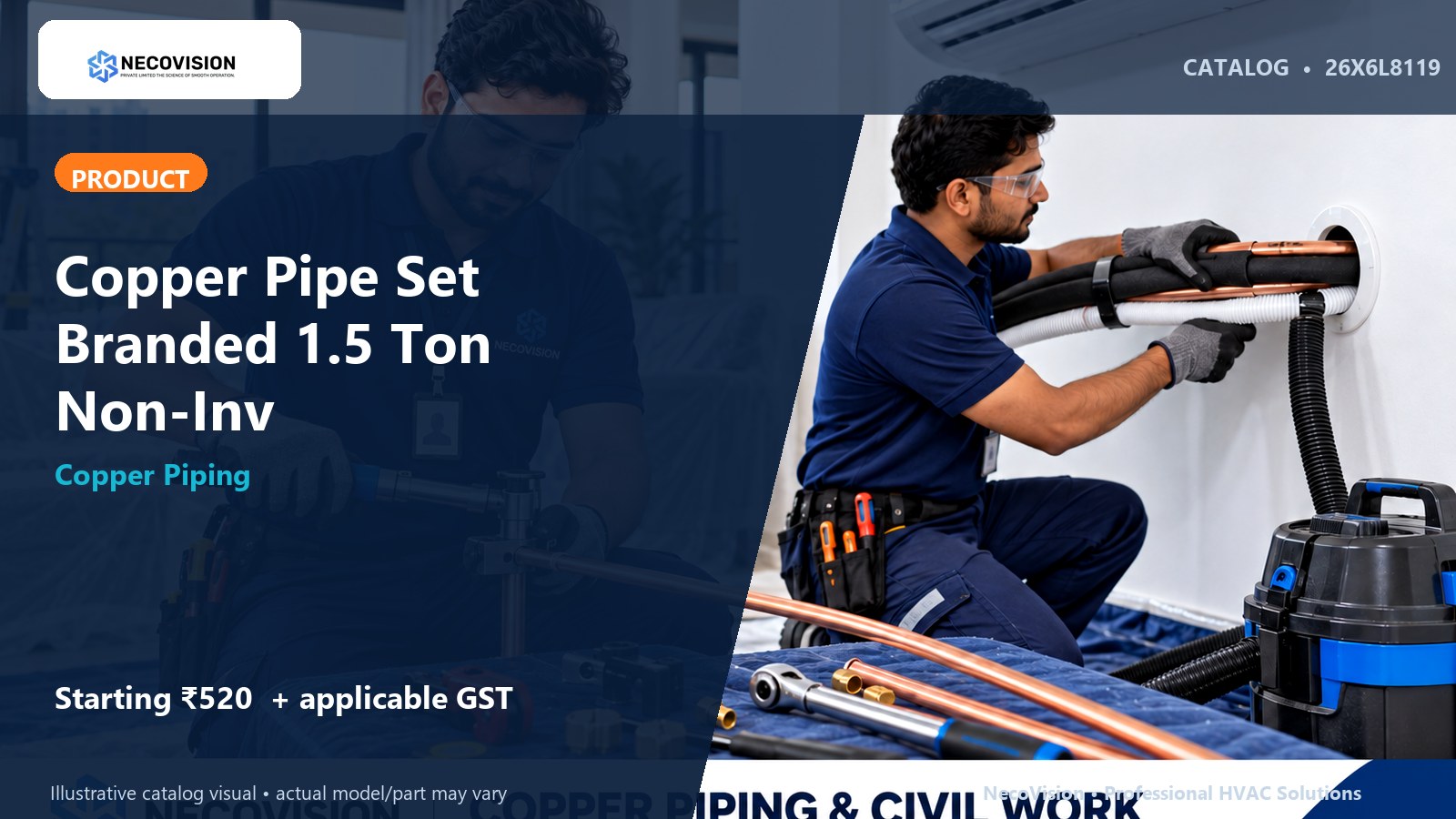Copper Pipe Set Branded 1.5 Ton Non-Inv - NecoVision hero catalog visual