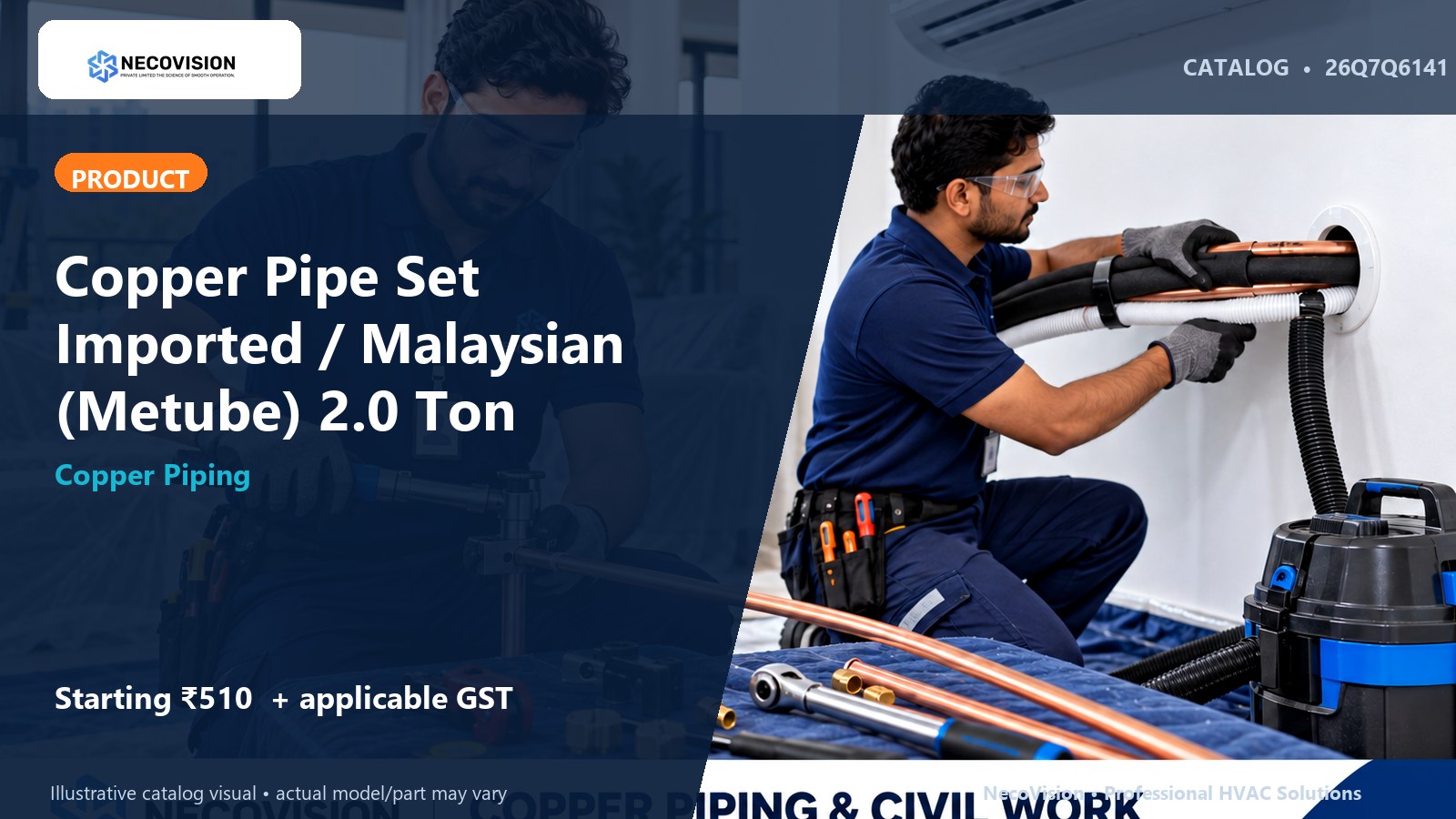 Copper Pipe Set Imported / Malaysian (Metube) 2.0 Ton - NecoVision hero catalog visual