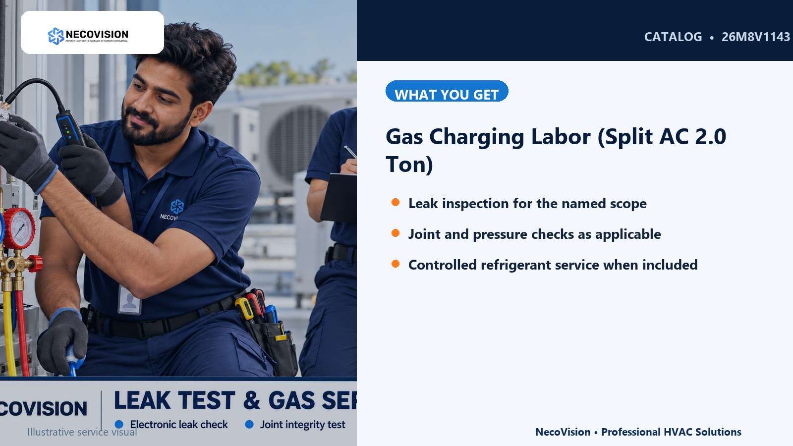 Gas Charging Labor (Split AC 2.0 Ton): details