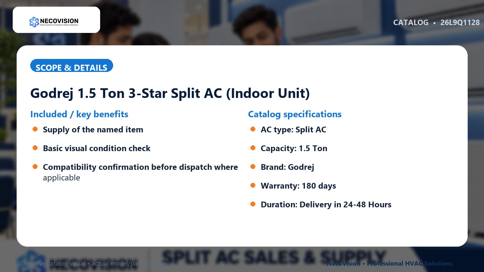 Godrej 1.5 Ton 3-Star Split AC (Indoor Unit): scope