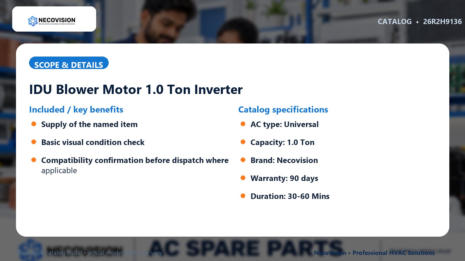 IDU Blower Motor 1.0 Ton Inverter: scope