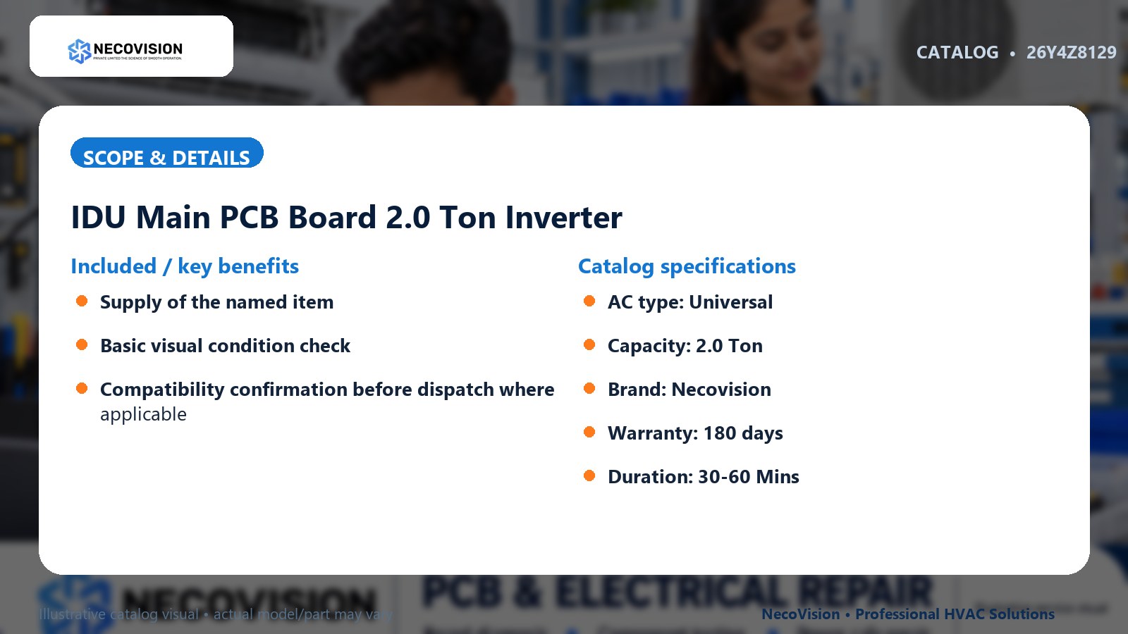 IDU Main PCB Board 2.0 Ton Inverter: scope