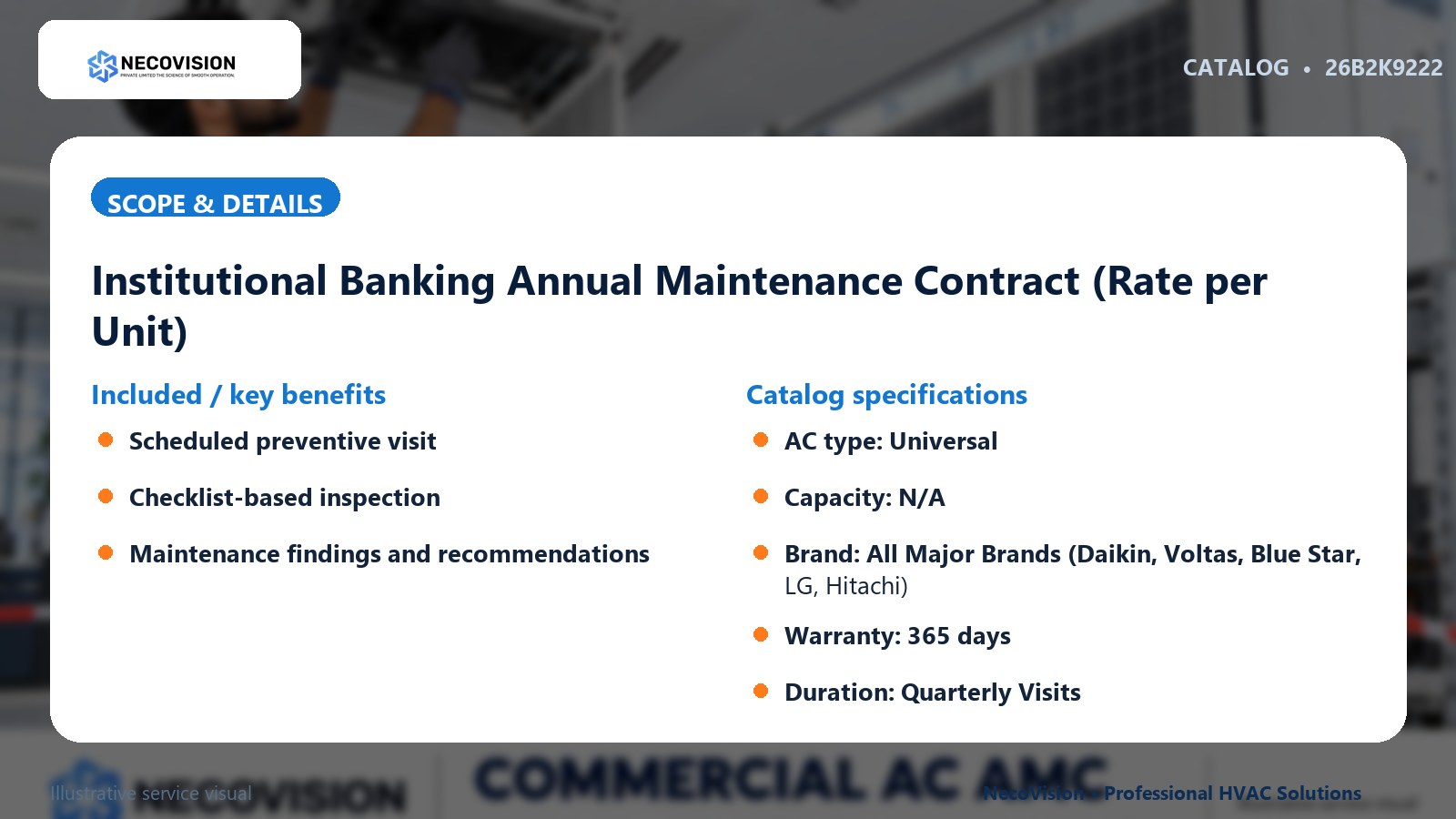 Institutional Banking Annual Maintenance Contract (Rate per Unit): scope