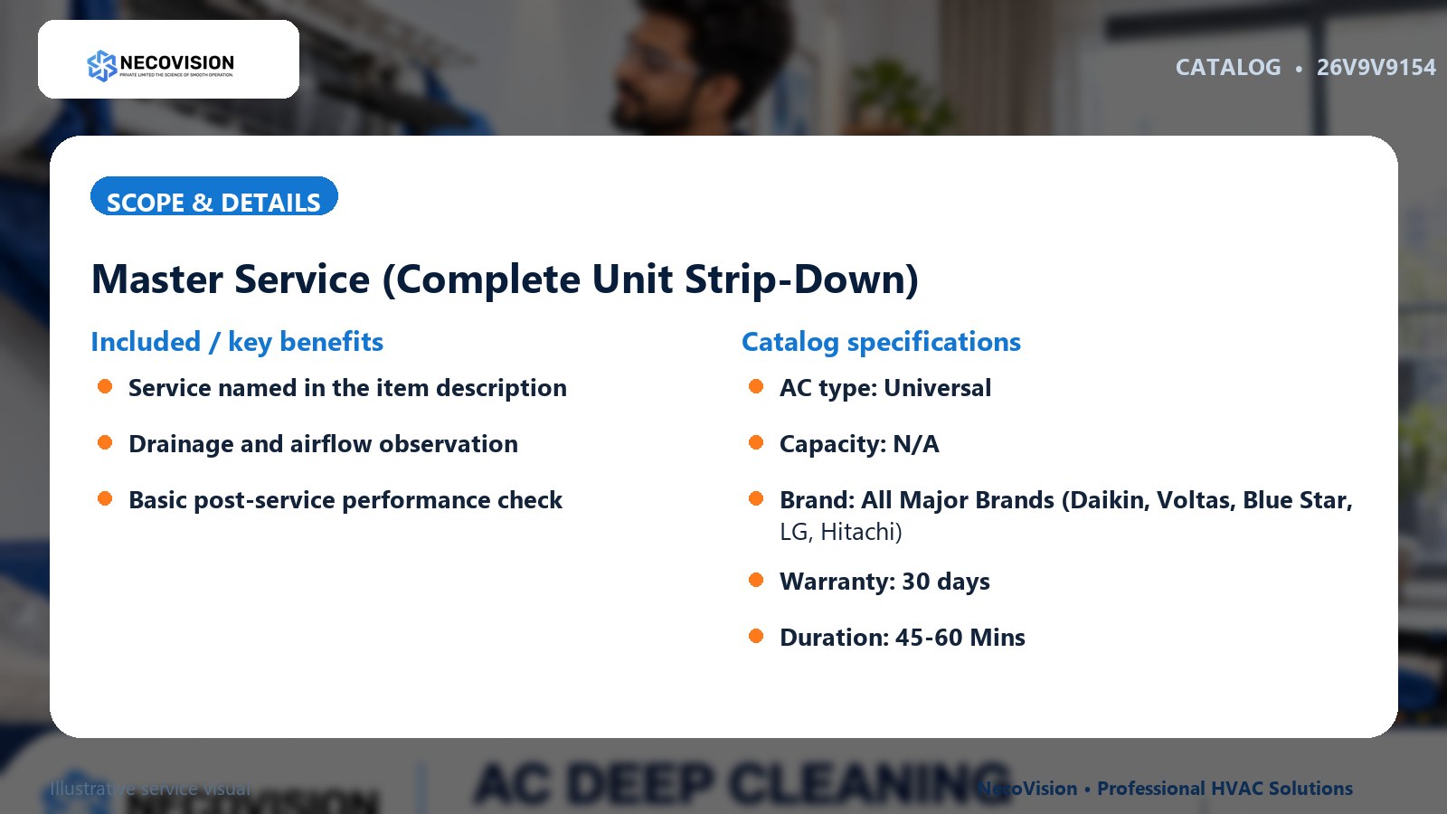 Master Service (Complete Unit Strip-Down): scope