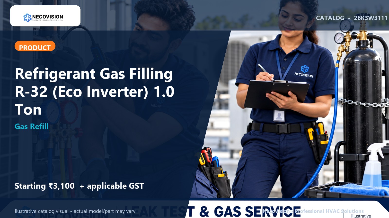 Refrigerant Gas Filling R-32 (Eco Inverter) 1.0 Ton - NecoVision hero catalog visual