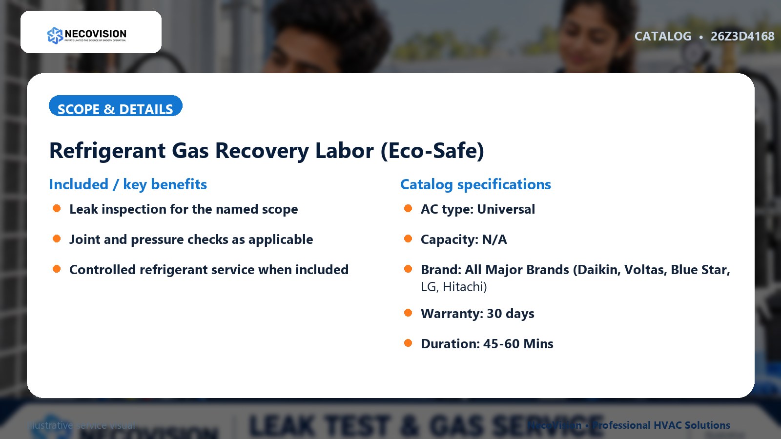 Refrigerant Gas Recovery Labor (Eco-Safe): scope